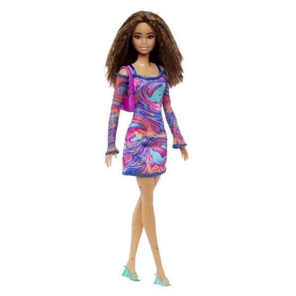Barbie model - dúhové mramorové šaty