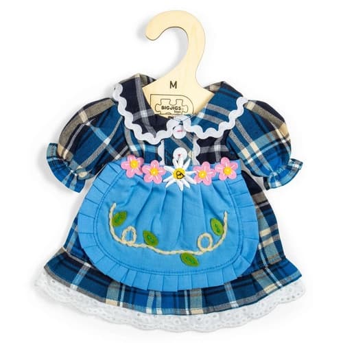 Bigjigs Toys Modré kostkované šaty pro panenku 34 cm