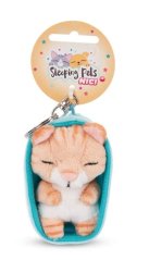 NICI portachiavi Gatto addormentato 8cm marrone a righe, cestino azzurro