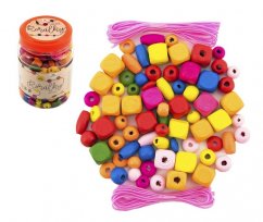 Perles en bois colorées avec élastiques environ 300 pcs dans une boîte en plastique
