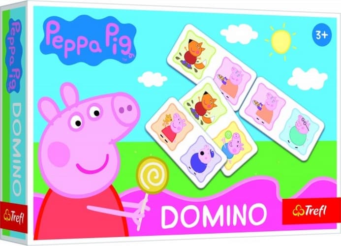 Papierowe domino Świnka Peppa 21 kart gra planszowa w pudełku 21x14x4cm