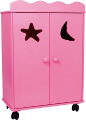 Kis lábas fából készült szekrény babáknak rózsaszínű