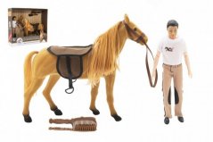 Kůň fliška česací + panáček kloubový 30cm s doplňky