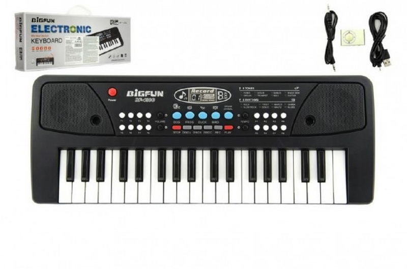 Zongora / billentyűzet 37 billentyű, USB tápellátás + MP3 csatlakozás műanyag 40cm dobozban