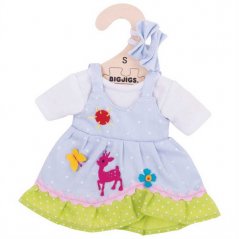 Bigjigs Toys Kék pöttyös ruha szarvassal babának 28 cm-es babára
