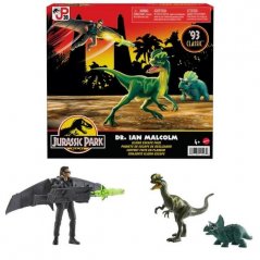 Jurassic World Ian Malcolm con dinosauri e accessori