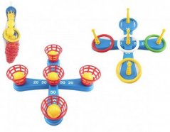 Juego de lanzamiento cruz de plástico con aros + vasos con bolas en la red