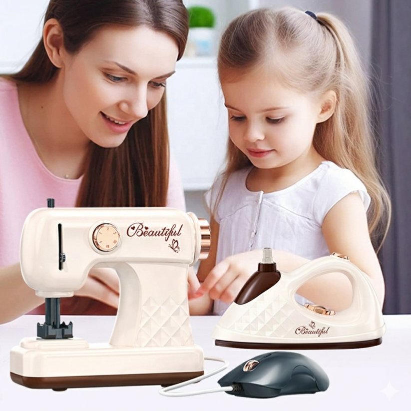 Detský šijací stroj a žehlička