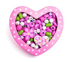 Koraliki do nawlekania Woody - Little Heart Pink