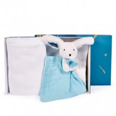 Set regalo Doudou Happy Rabbit coperta e sacco a pelo blu