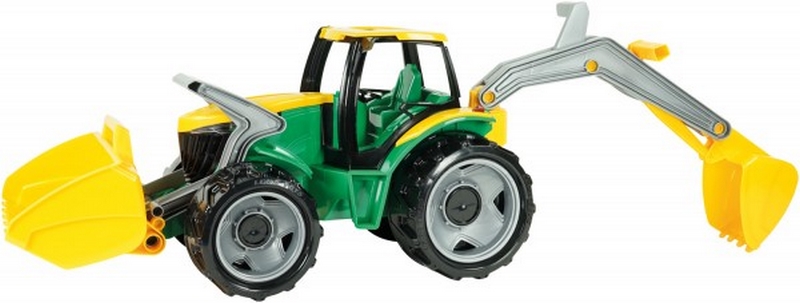 Lena 2080 Traktor vödörrel és kotróval, sárga és zöld színben