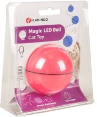 Flamingo Interaktivní hračka pro kočky míček s LED růžový průměr 6cm