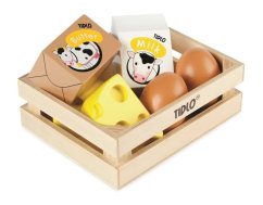 Tidlo Caja de madera con productos lácteos y huevos