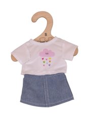 Bigjigs Toys T-shirt blanc avec jupe en jean pour poupée 28cm