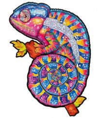 Dřevěné barevné puzzle - Hypnotický chameleon