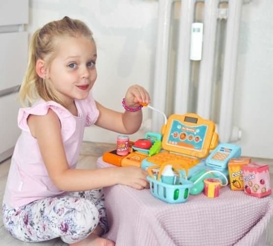 Bavytoy Caja registradora infantil con accesorios a pilas