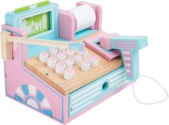 piccolo registratore di cassa in legno a pedale rosa