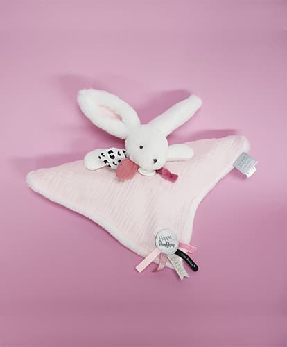 Doudou Dárková sada růžová - králíček s čtvercovou dečkou 25 cm