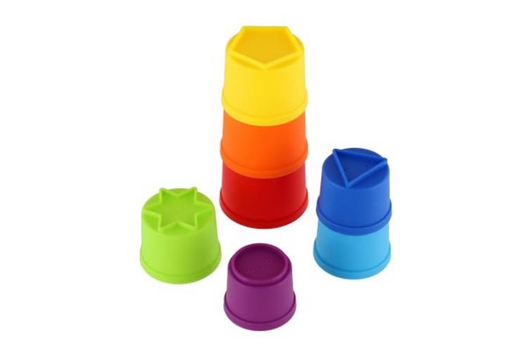 Torony/Piramis színes rakosgatós puzzle 7db műanyag dobozban 7x10x7cm 18m+