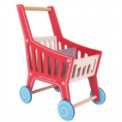 Jucării Bigjigs Toys Supermarket din lemn cu cărucior de cumpărături