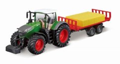 Bburago 10cm-es mezőgazdasági traktor lendkerékkel, vontatóval és szénával Fendt 1050 Vario