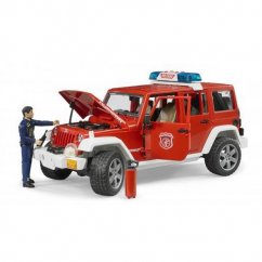 Bruder 2528 Camión de bomberos Jeep Wrangler Rubicon con figura y accesorios