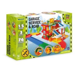 Garázsszerviz 3 emelet + pálya 1,5m + 2 autó műanyag Wader