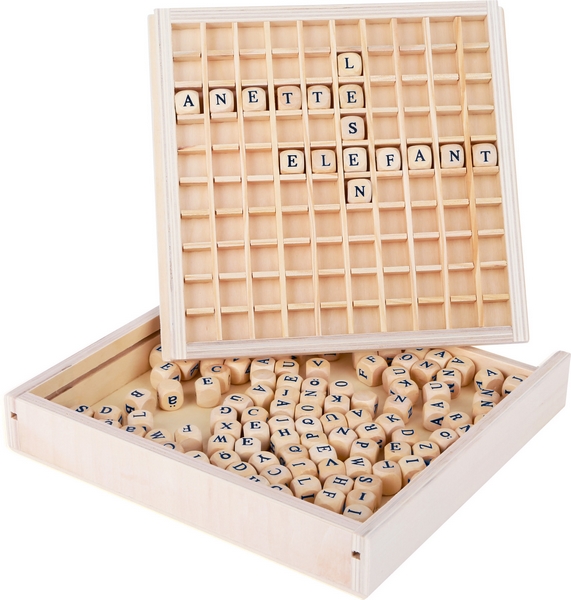 Juego de Scrabble de madera de pie pequeño