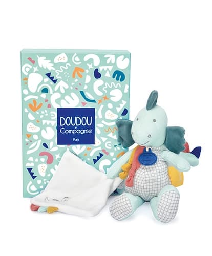 Doudou Set cadou - dinozaur de pluș cu pătură 25 cm verde