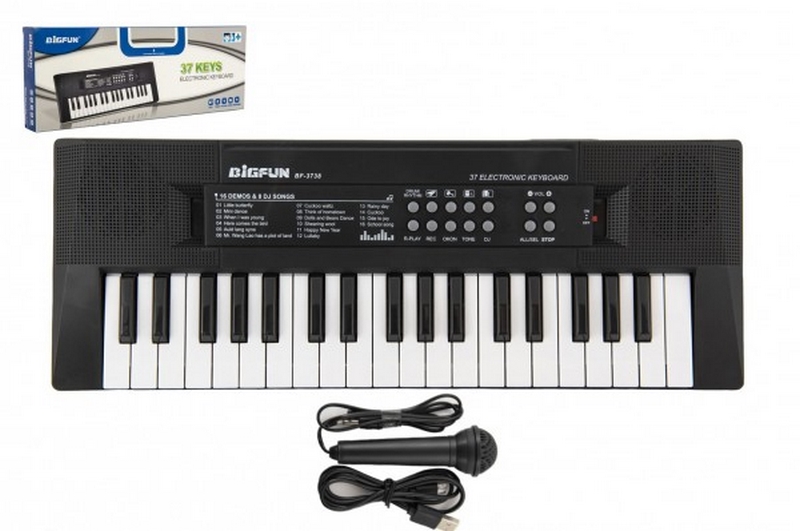 Pianino/Organ/Keyboard 37 klawiszy plastikowe zasilanie USB + mikrofon 40cm