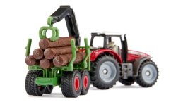 SIKU Blister 1134 - Traktor Massey Ferguson s lesnickým přívěsem a kládami