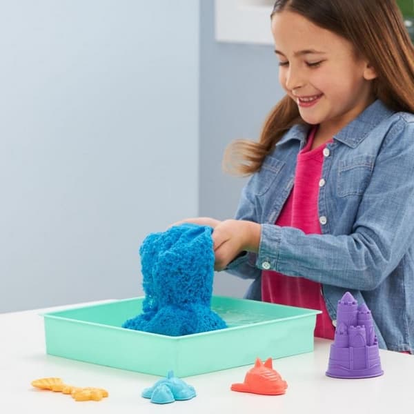 Kinetic sand krabice tekutého písku s podložkou modrá barva