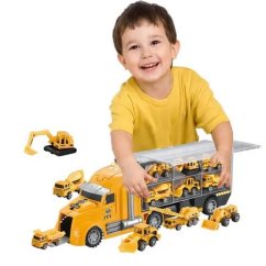 Bavytoy Camion avec voitures de chantier jaune