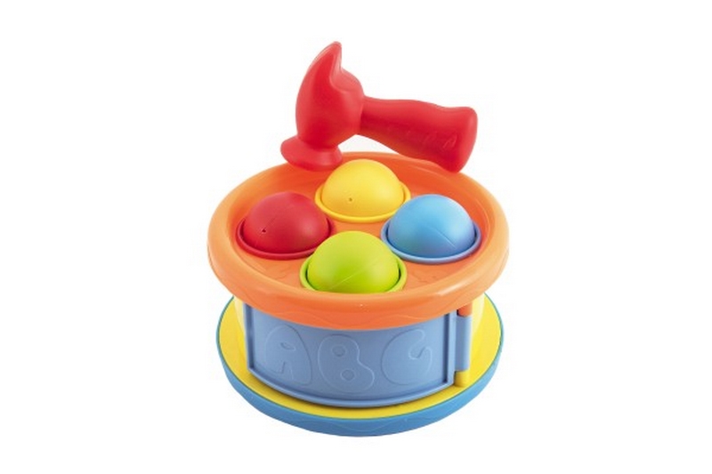 Pioli/tamburo 17cm 2in1 in plastica con martello e palline 4pcs