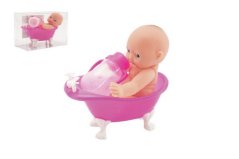 Bébé dans une baignoire en caoutchouc/plastique avec biberon 10cm
