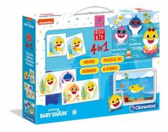EDUkit - Baby Shark 4en1 (juego de memoria, 60 puzzles, dominó, 6 dados)