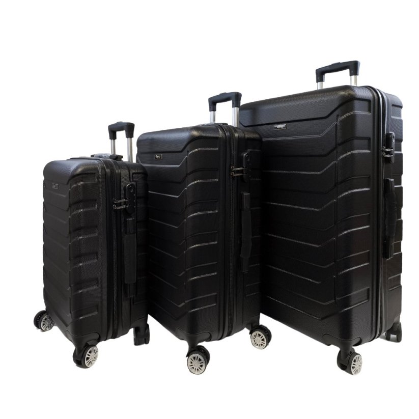 Bavy Cestovní kufr skořepinový Ribs Black - set 3 ks