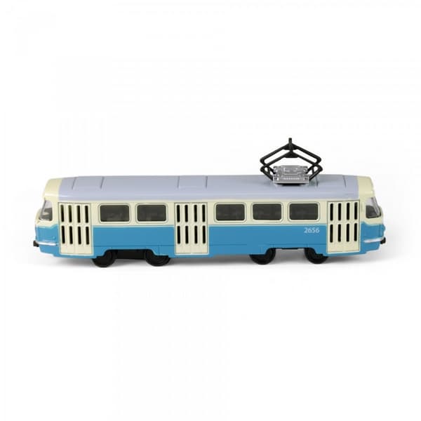 Kovová tramvaj modrá