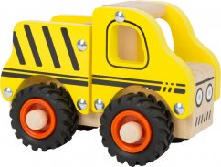 Camión de madera de pie pequeño amarillo