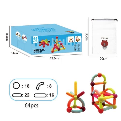 Magnetyczny zestaw konstrukcyjny 64 elementy