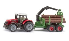 SIKU Blister 1134 - Traktor Massey Ferguson s lesnickým přívěsem a kládami
