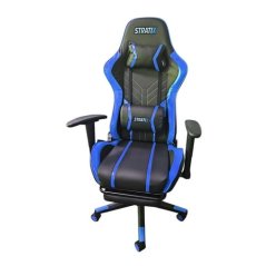 Fotel do gier z funkcją masażu, niebieski, z podnóżkiem