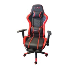 Czerwone krzesło do gier z podnóżkiem