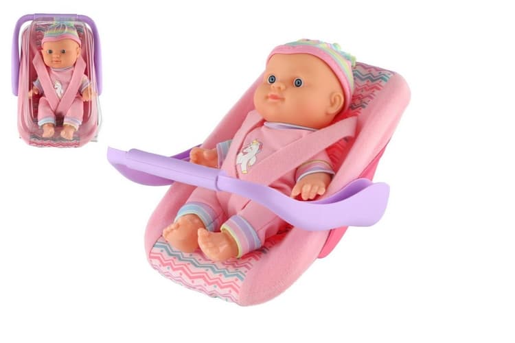 Păpușă bebeluș 20 cm în cărucior/în scaun pentru mașină