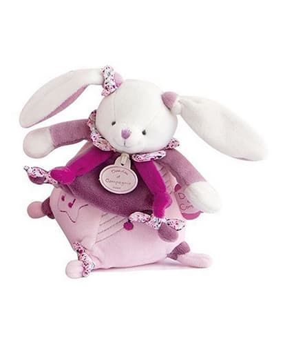 Doudou Dárková sada - Hudební hračka růžový králíček 17 cm