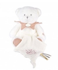 Doudou Dárková sada Plyšový medvídek s dečkou 30 cm růžový
