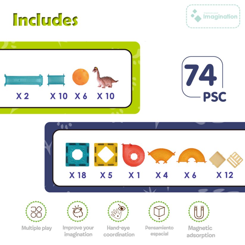 Magnetická stavebnice Dinosaurus 74 ks