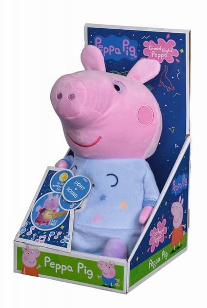 Peppa Pig 2v1 plyšové sánky na hranie + svetlo, modré, 25 cm