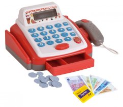 Malá digitálna plastová pokladňa 18 cm s príslušenstvom na batérie