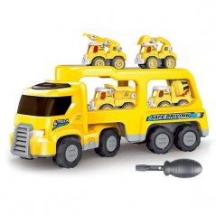 Ciężarówka z samochodami w kolorze żółtym